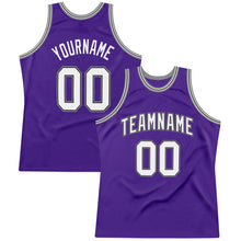 Load image into Gallery viewer, Custom Purple White-Gray Authentic Throwback Basketball Jersey
