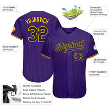 Load image into Gallery viewer, Custom Purple Black Pinstripe Black-Gold Authentic Baseball Jersey

