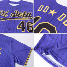 Load image into Gallery viewer, Custom Purple Black Pinstripe Black-Gold Authentic Baseball Jersey
