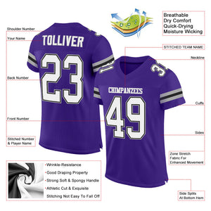 Custom Purple White-Gray Mesh Authentic Football Jersey