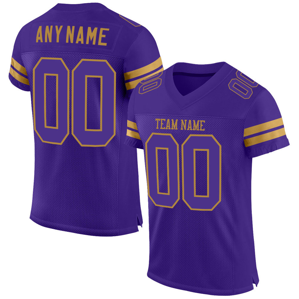 Custom Purple Purple-Old Gold Mesh Authentic Football Jersey