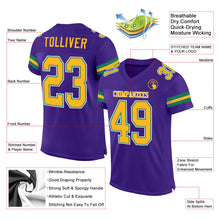 Load image into Gallery viewer, Custom Purple Gold-Kelly Green Mesh Authentic Football Jersey
