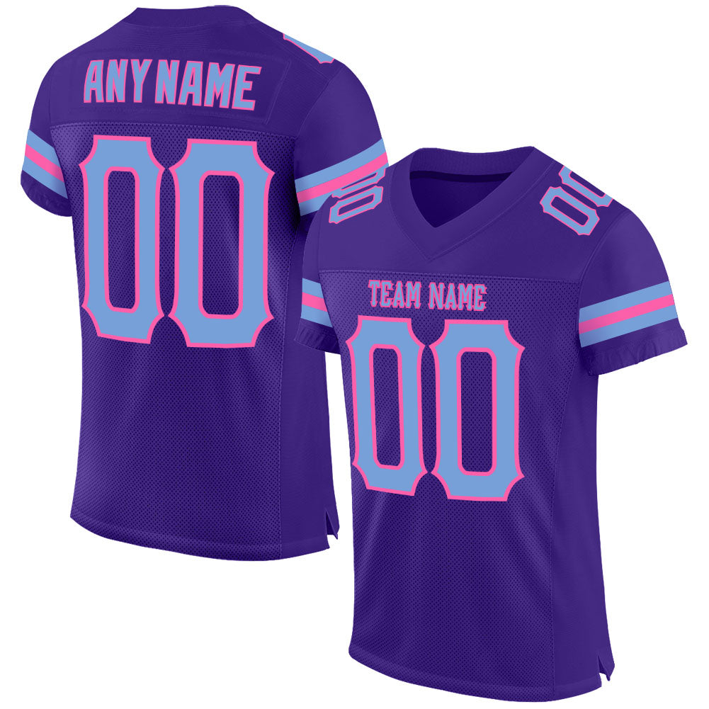 Custom Purple Light Blue-Pink Mesh Authentic Football Jersey