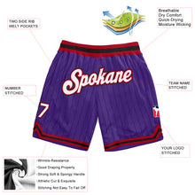 Load image into Gallery viewer, Custom Purple Black Pinstripe White-Red Authentic Basketball Shorts

