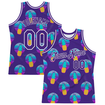 Custom Purple Purple-White 3D Pattern Design Pineapples Authentic Basketball Jersey