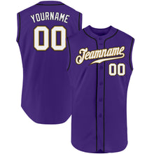 Load image into Gallery viewer, Custom Purple White-Old Gold Authentic Sleeveless Baseball Jersey
