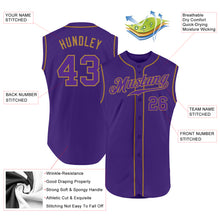 Load image into Gallery viewer, Custom Purple Purple-Old Gold Authentic Sleeveless Baseball Jersey
