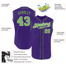 Load image into Gallery viewer, Custom Purple Neon Green-White Authentic Sleeveless Baseball Jersey
