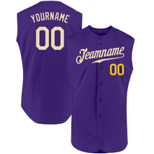 Load image into Gallery viewer, Custom Purple Cream-Gold Authentic Sleeveless Baseball Jersey
