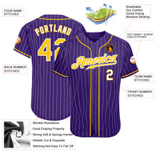 Load image into Gallery viewer, Custom Purple White Pinstripe Gold-White Authentic Baseball Jersey
