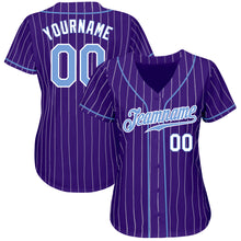 Load image into Gallery viewer, Custom Purple White Pinstripe Light Blue-White Authentic Baseball Jersey
