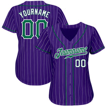 Load image into Gallery viewer, Custom Purple White Pinstripe Kelly Green-White Authentic Baseball Jersey
