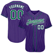 Load image into Gallery viewer, Custom Purple White Pinstripe Kelly Green-White Authentic Baseball Jersey
