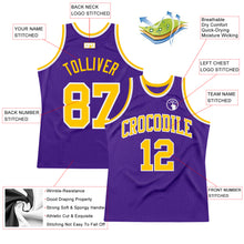 Load image into Gallery viewer, Custom Purple Gold-White Authentic Throwback Basketball Jersey
