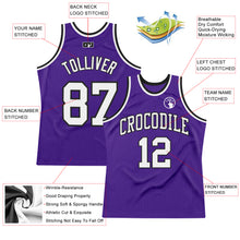 Load image into Gallery viewer, Custom Purple White-Black Authentic Throwback Basketball Jersey
