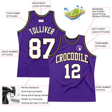 Load image into Gallery viewer, Custom Purple White-Old Gold Authentic Throwback Basketball Jersey
