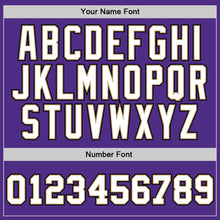 Load image into Gallery viewer, Custom Purple White-Old Gold Authentic Throwback Basketball Jersey
