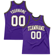 Load image into Gallery viewer, Custom Purple White-Old Gold Authentic Throwback Basketball Jersey
