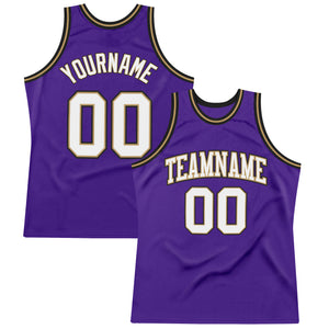 Custom Purple White-Old Gold Authentic Throwback Basketball Jersey