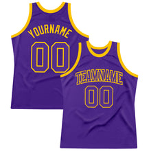 Load image into Gallery viewer, Custom Purple Purple-Gold Authentic Throwback Basketball Jersey
