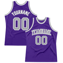 Load image into Gallery viewer, Custom Purple Gray-White Authentic Throwback Basketball Jersey
