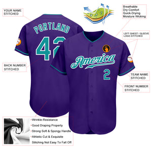 Custom Purple Teal-White Authentic Baseball Jersey