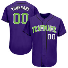 Load image into Gallery viewer, Custom Purple Neon Green White-Black Authentic Baseball Jersey
