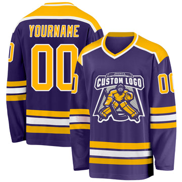 Custom Purple Gold-White Hockey Jersey