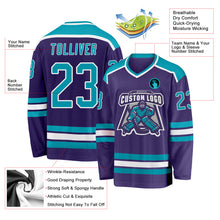 Load image into Gallery viewer, Custom Purple Teal-White Hockey Jersey
