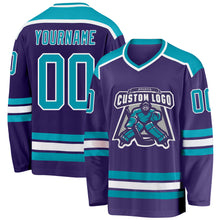 Load image into Gallery viewer, Custom Purple Teal-White Hockey Jersey
