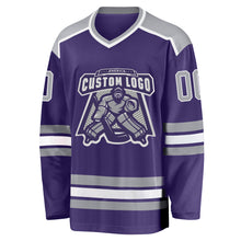 Load image into Gallery viewer, Custom Purple Gray-White Hockey Jersey
