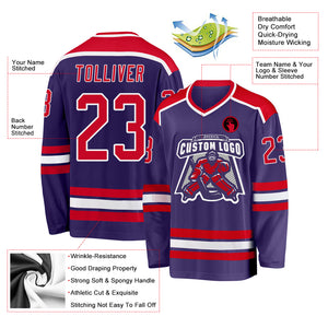 Custom Purple Red-White Hockey Jersey