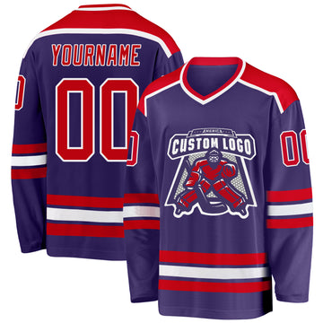 Custom Purple Red-White Hockey Jersey