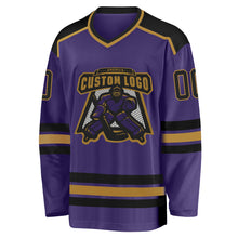 Load image into Gallery viewer, Custom Purple Black-Old Gold Hockey Jersey
