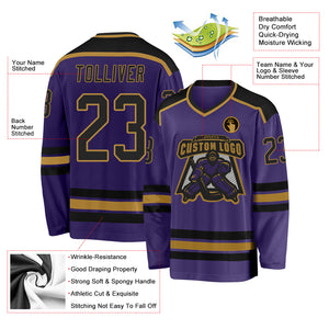 Custom Purple Black-Old Gold Hockey Jersey