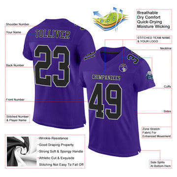 Custom Purple Black-Gray Mesh Authentic Football Jersey