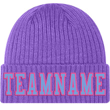 Load image into Gallery viewer, Custom Purple Light Blue-Pink Stitched Cuffed Knit Hat
