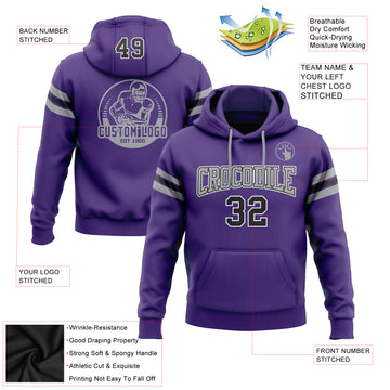 Custom Stitched Purple Black-Gray Football Pullover Sweatshirt Hoodie
