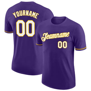 Custom Purple White-Gold Performance T-Shirt