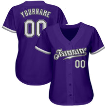 Load image into Gallery viewer, Custom Purple White Black-Gray Authentic Baseball Jersey
