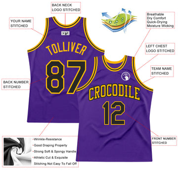 Custom Purple Black-Gold Authentic Throwback Basketball Jersey