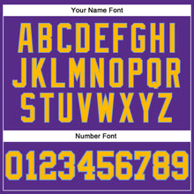Load image into Gallery viewer, Custom Purple Gold-Light Blue Authentic Throwback Basketball Jersey

