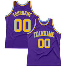 Load image into Gallery viewer, Custom Purple Gold-Light Blue Authentic Throwback Basketball Jersey
