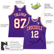 Load image into Gallery viewer, Custom Purple White-Red Authentic Throwback Basketball Jersey
