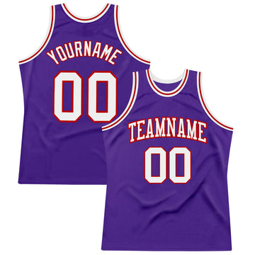 Custom Purple White-Red Authentic Throwback Basketball Jersey