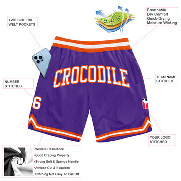 Custom Purple White-Orange Authentic Throwback Basketball Shorts