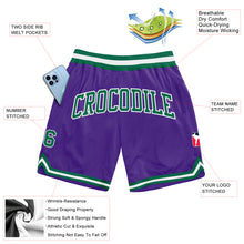 Load image into Gallery viewer, Custom Purple Kelly Green-White Authentic Throwback Basketball Shorts
