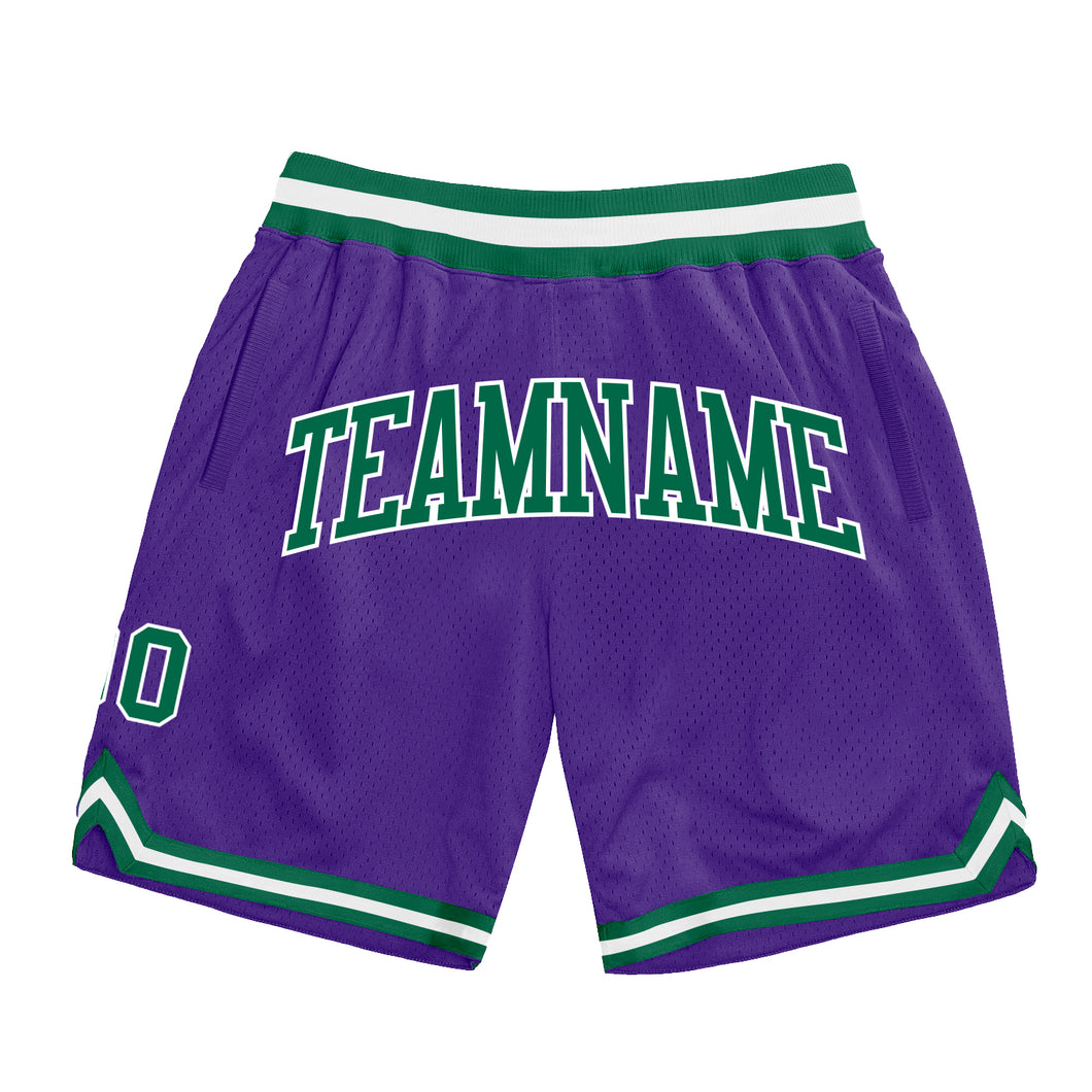 Custom Purple Kelly Green-White Authentic Throwback Basketball Shorts