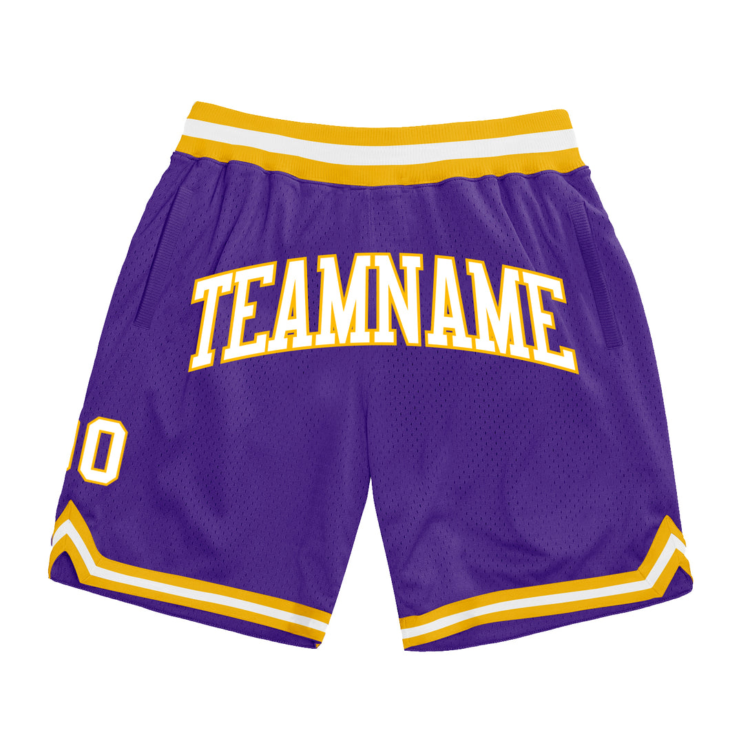 Custom Purple White-Gold Authentic Throwback Basketball Shorts