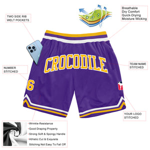 Custom Purple Gold-White Authentic Throwback Basketball Shorts